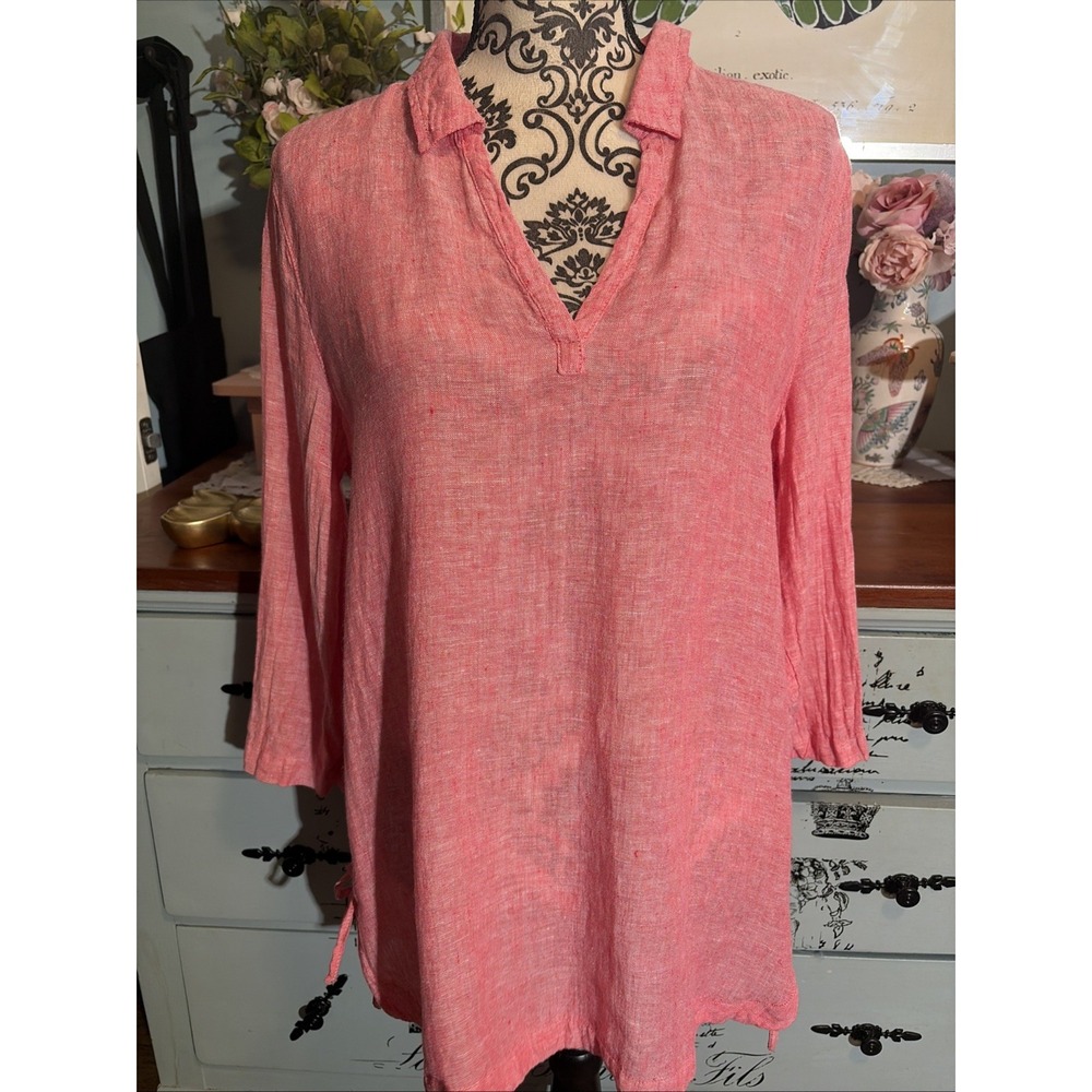 Isaac Mizrahi NY Pink 100% Linen Shirt Top size Medium. Boho.